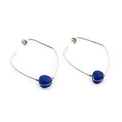 Evangeline Shield Earrings Silver (Blue)
